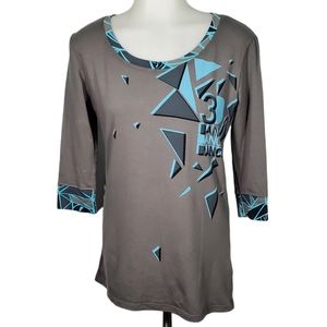 Zumba 3/4 Sleeve Grey and Blue Workout Top Size M